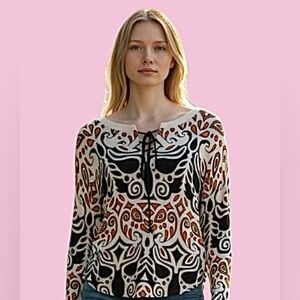 Women's Black and Orange Patterned lightweight sweater